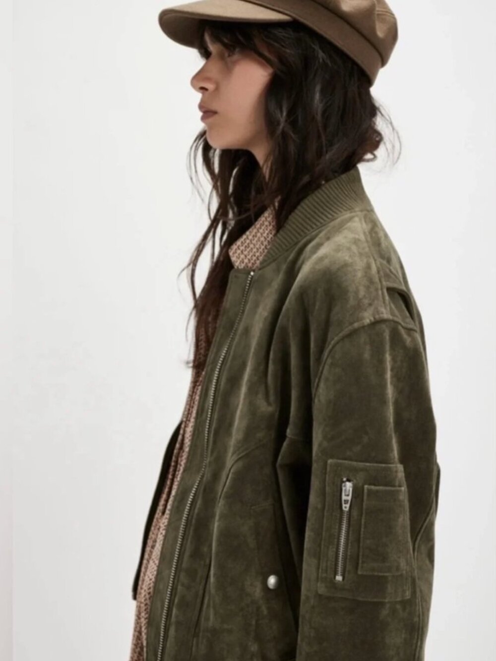 Blank NYC Khaki faux Suede Bomber Jacket